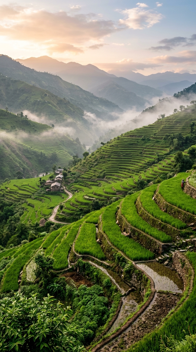Terraced hills, tall photo