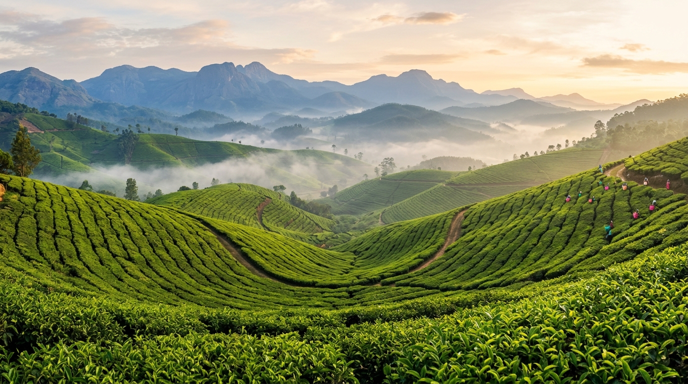 Green tea hills panorama