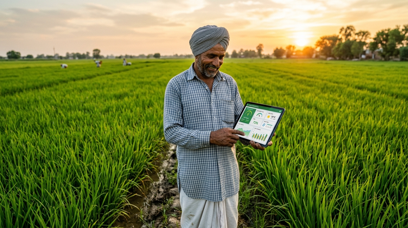Farmer with a tablet in a crop field