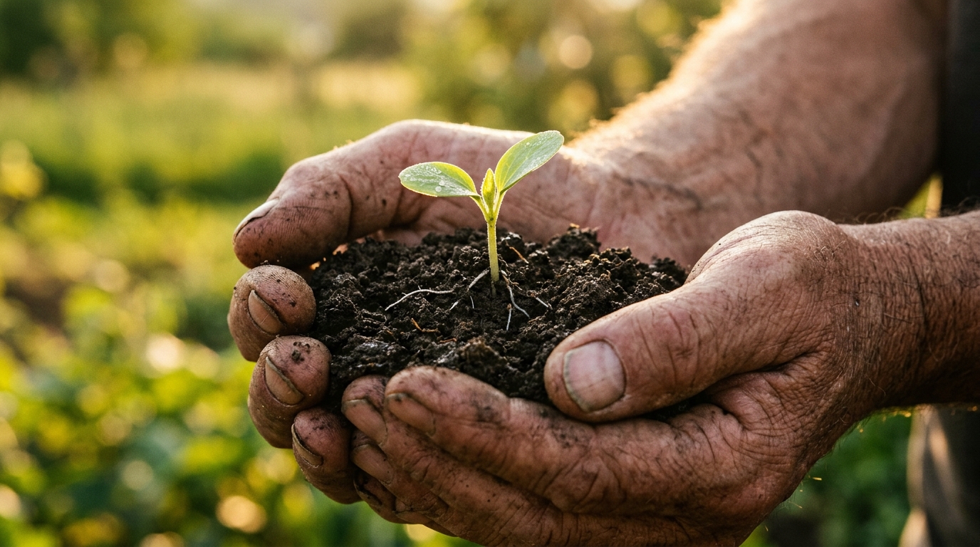 Hands holding soil