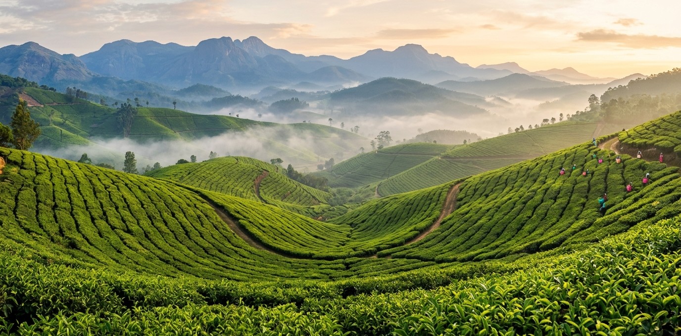 Terraced fields panorama, wide